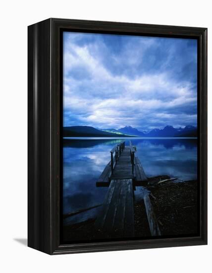 Pier at Lake McDonald Under Clouds-Aaron Horowitz-Framed Premier Image Canvas