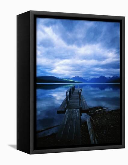 Pier at Lake McDonald Under Clouds-Aaron Horowitz-Framed Premier Image Canvas