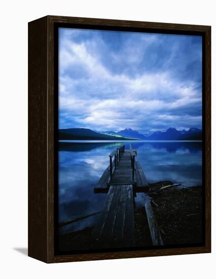 Pier at Lake McDonald Under Clouds-Aaron Horowitz-Framed Premier Image Canvas