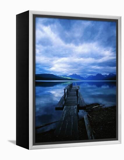 Pier at Lake McDonald Under Clouds-Aaron Horowitz-Framed Premier Image Canvas