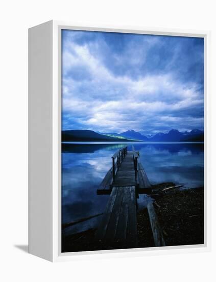 Pier at Lake McDonald Under Clouds-Aaron Horowitz-Framed Premier Image Canvas