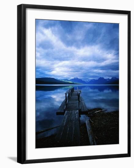 Pier at Lake McDonald Under Clouds-Aaron Horowitz-Framed Photographic Print