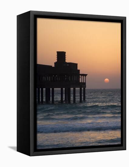 Pier at Madinat Jumeirah Hotel at Sunset, Dubai, United Arab Emirates, Middle East-Amanda Hall-Framed Premier Image Canvas