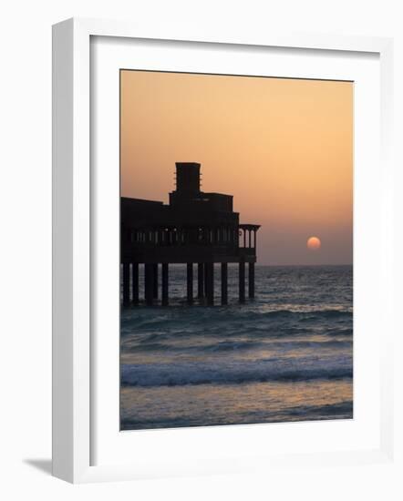 Pier at Madinat Jumeirah Hotel at Sunset, Dubai, United Arab Emirates, Middle East-Amanda Hall-Framed Photographic Print