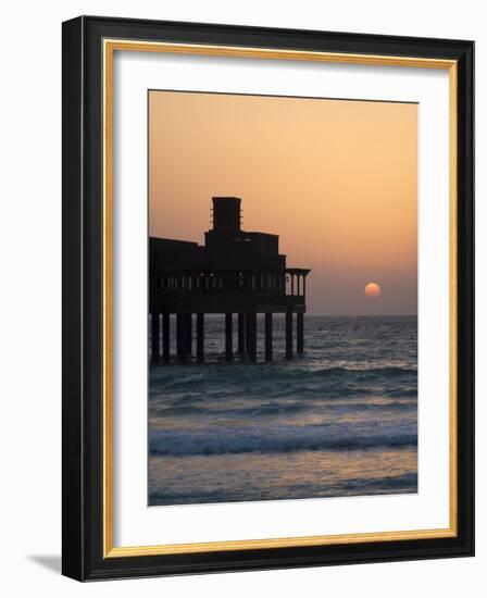 Pier at Madinat Jumeirah Hotel at Sunset, Dubai, United Arab Emirates, Middle East-Amanda Hall-Framed Photographic Print