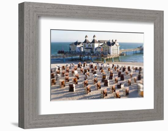 Pier at Sellin and Beach Baskets, Rygen Island, Baltic Coast, Germany-Peter Adams-Framed Photographic Print