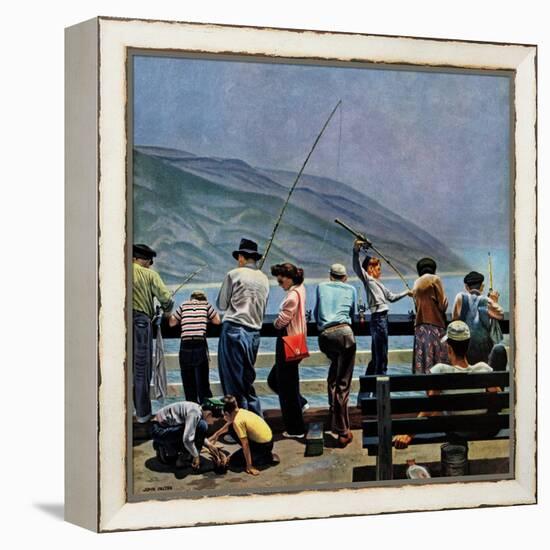 "Pier Fishing," August 13, 1949-John Falter-Framed Premier Image Canvas