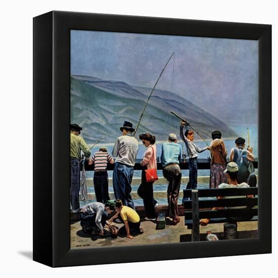 "Pier Fishing," August 13, 1949-John Falter-Framed Premier Image Canvas