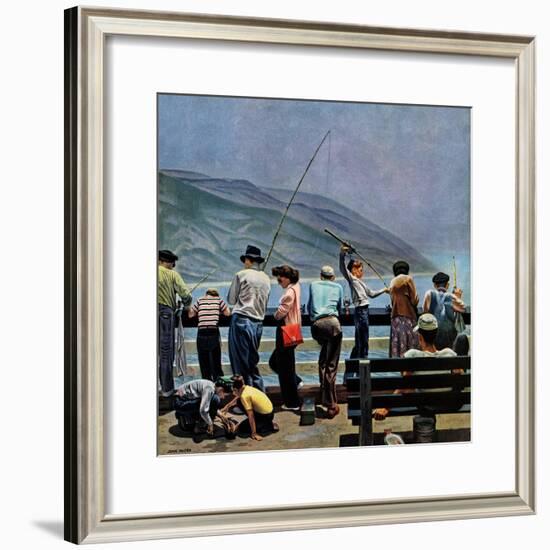 "Pier Fishing," August 13, 1949-John Falter-Framed Giclee Print