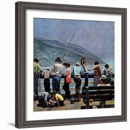 "Pier Fishing," August 13, 1949-John Falter-Framed Giclee Print