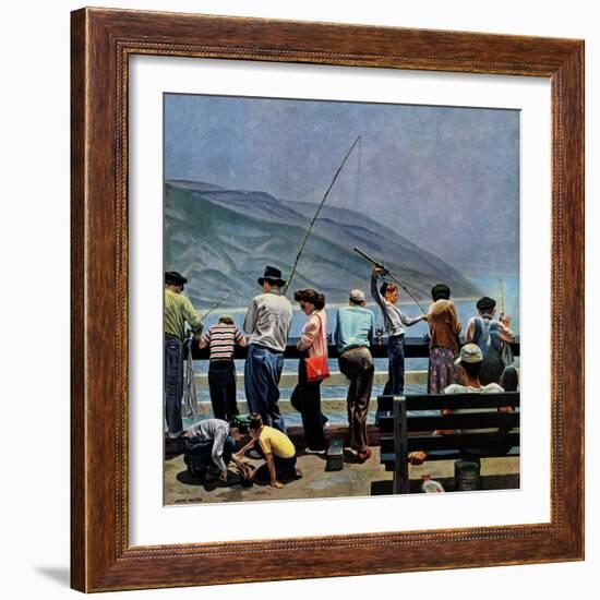 "Pier Fishing," August 13, 1949-John Falter-Framed Giclee Print