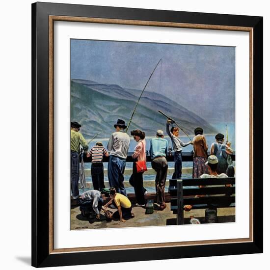 "Pier Fishing," August 13, 1949-John Falter-Framed Giclee Print