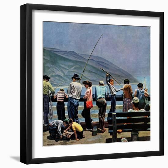 "Pier Fishing," August 13, 1949-John Falter-Framed Giclee Print