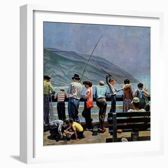 "Pier Fishing," August 13, 1949-John Falter-Framed Giclee Print