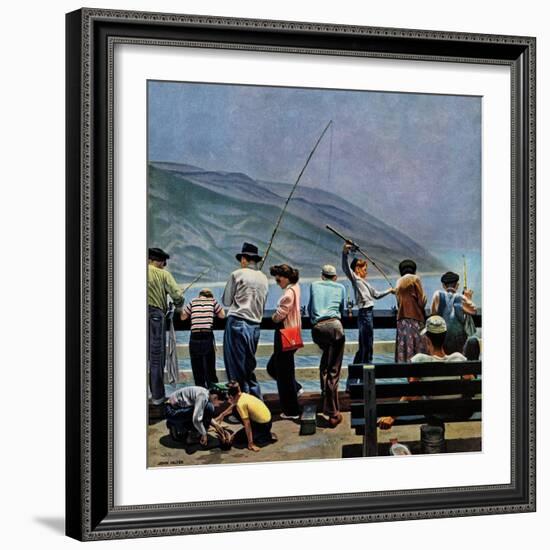 "Pier Fishing," August 13, 1949-John Falter-Framed Giclee Print