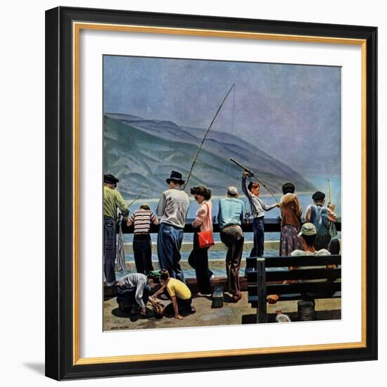 "Pier Fishing," August 13, 1949-John Falter-Framed Giclee Print