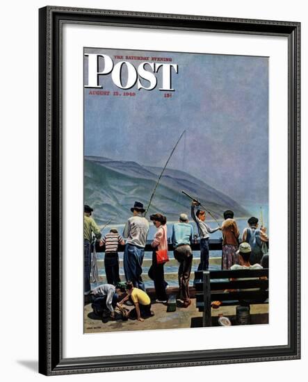 "Pier Fishing," Saturday Evening Post Cover, August 13, 1949-John Falter-Framed Giclee Print