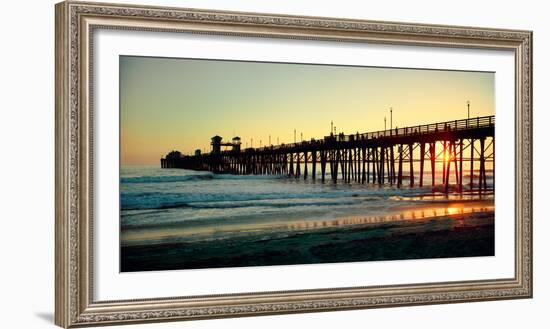 Pier in the Ocean at Sunset, Oceanside, San Diego County, California, USA-null-Framed Photographic Print