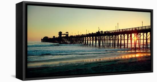 Pier in the Ocean at Sunset, Oceanside, San Diego County, California, USA-null-Framed Premier Image Canvas