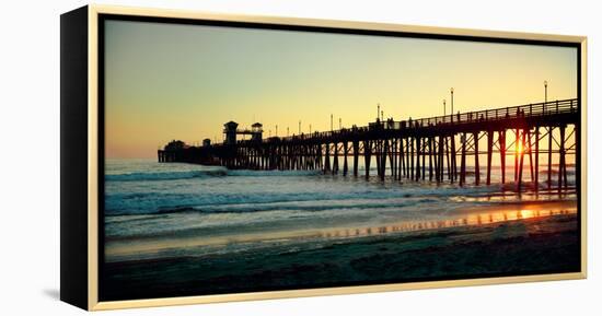 Pier in the Ocean at Sunset, Oceanside, San Diego County, California, USA-null-Framed Premier Image Canvas