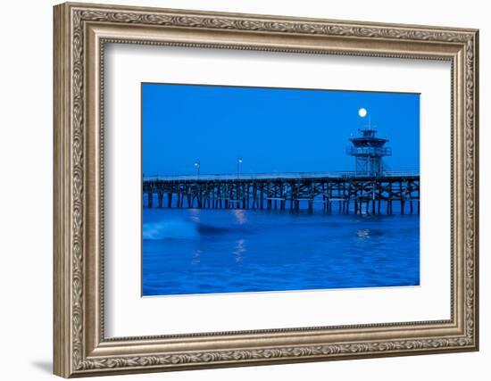 Pier in the Pacific Ocean at night, San Clemente Pier, San Clemente, California, USA-null-Framed Photographic Print