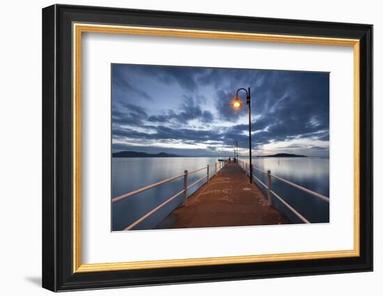 Pier of Lake Trasimeno at Dusk, Perugia, Umbria, Italy.-ClickAlps-Framed Photographic Print