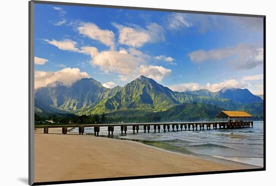 Pier on Hanalei Beach, Island of Kauai, Hawaii, USA-null-Mounted Art Print