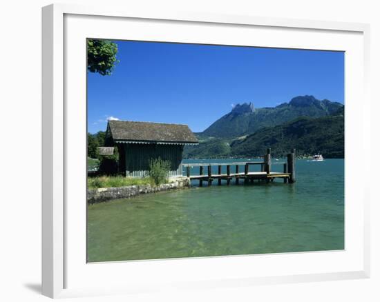 Pier on Lake, Duingt, Lake Annecy, Rhone Alpes, France, Europe-Stuart Black-Framed Photographic Print