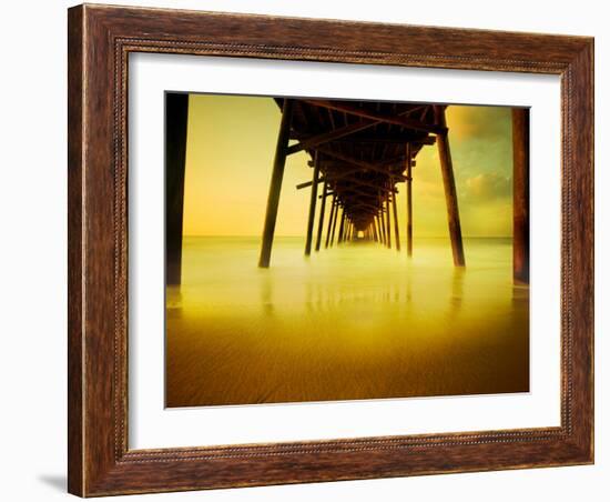 Pier over Golden Sand and Water-Jan Lakey-Framed Photographic Print