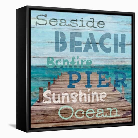 Pier View Weathered Wood Sign-Sam Appleman-Framed Stretched Canvas