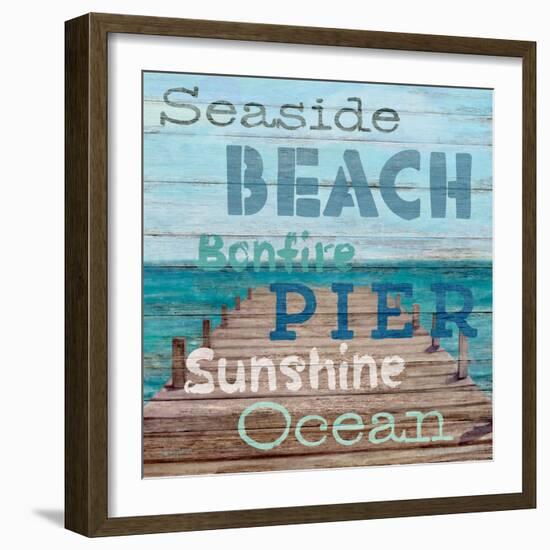 Pier View Weathered Wood Sign-Sam Appleman-Framed Art Print