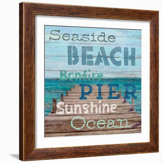 Pier View Weathered Wood Sign-Sam Appleman-Framed Art Print