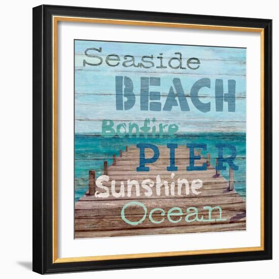 Pier View Weathered Wood Sign-Sam Appleman-Framed Art Print