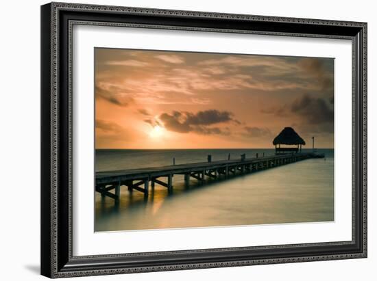 Pier with Palapa at Sunrise, Ambergris Caye, Belize-null-Framed Photographic Print