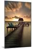 Pier with Palapa on Caribbean Sea at Sunrise, Caye Caulker Pier, Belize-null-Mounted Photographic Print