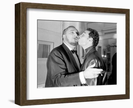 Pierre and Claude Brasseur Kissing-Marcel Begoin-Framed Photographic Print