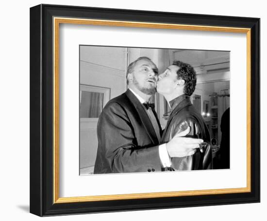 Pierre and Claude Brasseur Kissing-Marcel Begoin-Framed Photographic Print