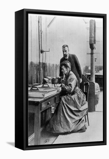 Pierre and Marie Curie in Their Laboratory, circa 1903-null-Framed Premier Image Canvas