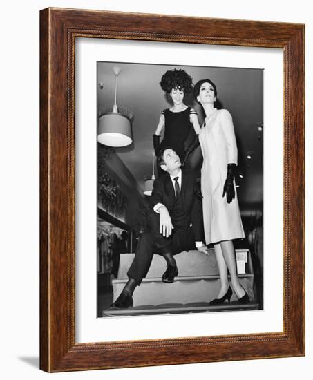 Pierre Cardin, Italian-Born French Fashion Designer, with Models at Bonwit Teller-null-Framed Photo