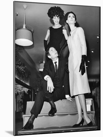 Pierre Cardin, Italian-Born French Fashion Designer, with Models at Bonwit Teller-null-Mounted Photo