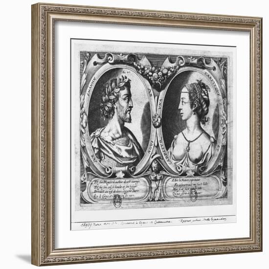 Pierre De Ronsard, Aged 27 and Cassandre Salviati (Engraving) (B/W Photo)-Claude Mellan-Framed Giclee Print