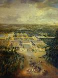 Vue du bassin d'Apollon et du Grand Canal de Versailles en 1713, au premier plan : Louis XIV à la-Pierre Denis Martin-Framed Giclee Print