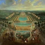 Vue du bassin d'Apollon et du Grand Canal de Versailles en 1713, au premier plan : Louis XIV à la-Pierre Denis Martin-Giclee Print