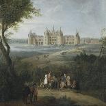 Vue du château de Chambord vers 1722 - au premier plan, le duc d'Orléans, Régent, donnant ses-Pierre Denis Martin-Framed Giclee Print