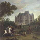 Vue du château de Chambord vers 1722 - au premier plan, le duc d'Orléans, Régent, donnant ses-Pierre Denis Martin-Giclee Print