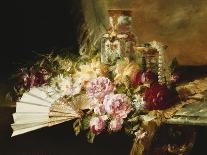 A Fan with Roses, Daisies and a Famille Rose Vase on a Draped Table-Pierre Garnier-Giclee Print