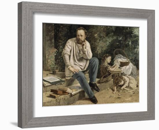 Pierre-Joseph Proudhon et ses enfants en 1853-Gustave Courbet-Framed Giclee Print