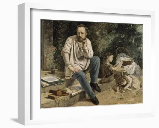 Pierre-Joseph Proudhon et ses enfants en 1853-Gustave Courbet-Framed Giclee Print