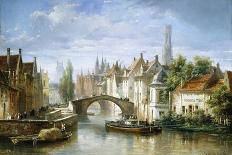 Barges on the Canal in Bruges-Pierre Justin Ouvrie-Framed Giclee Print