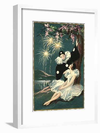 Pierrot and Ballerina with Fireworks-null-Framed Art Print